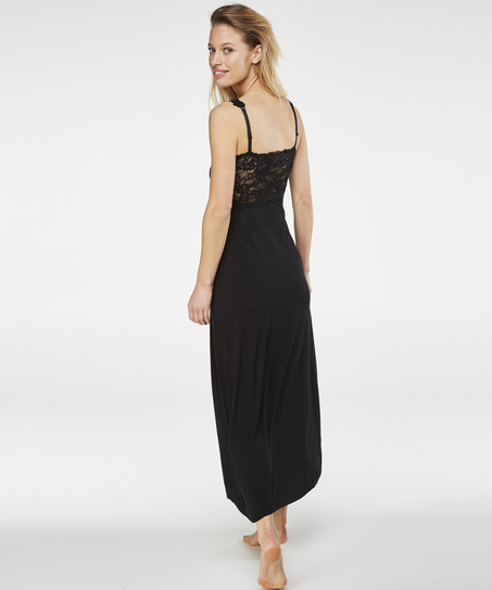 Long slip dress Modal lace, Black