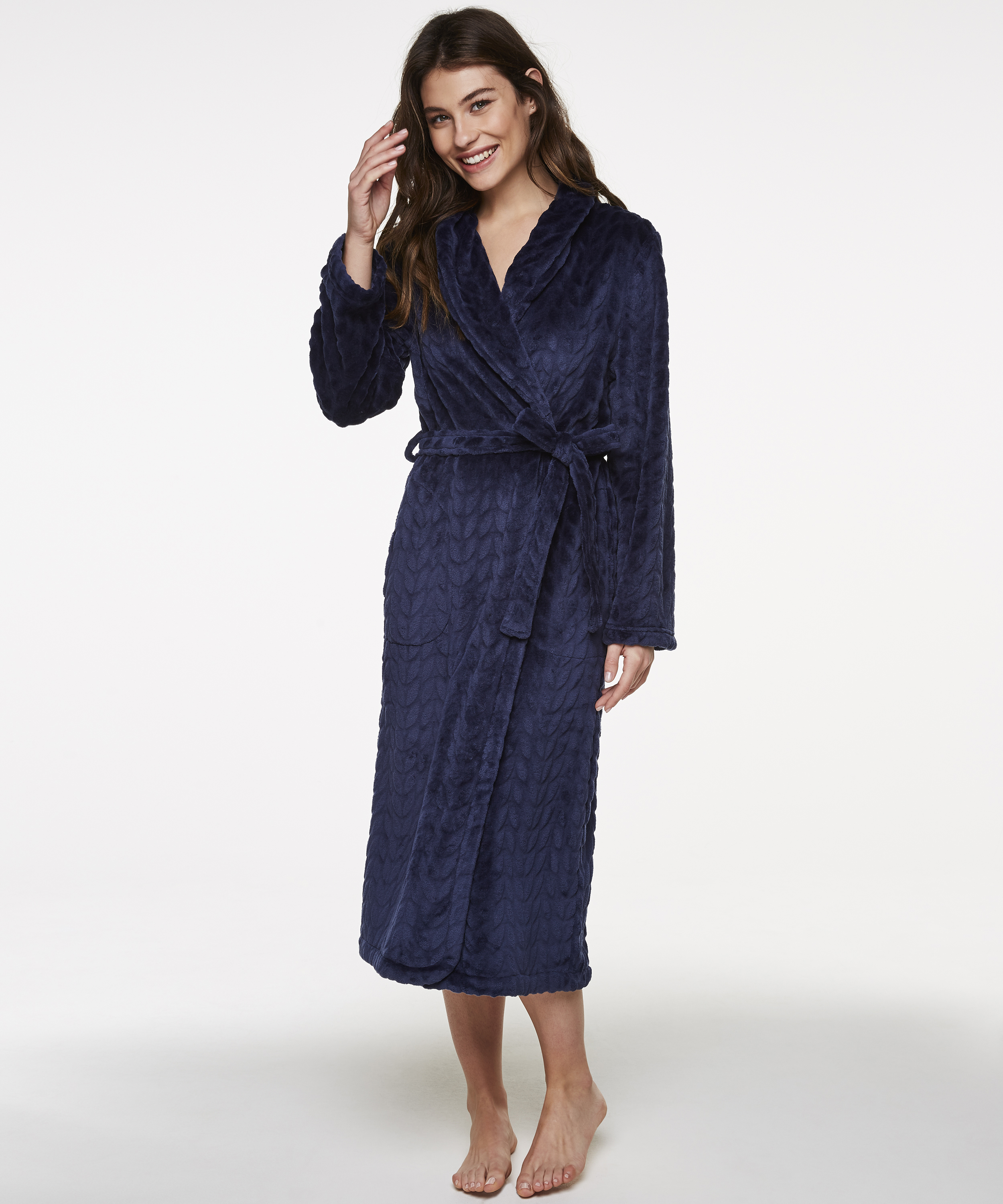 Leaves Fleece Bathrobe, Blue, main