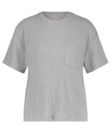 Rib Short Sleeve Top, Grey