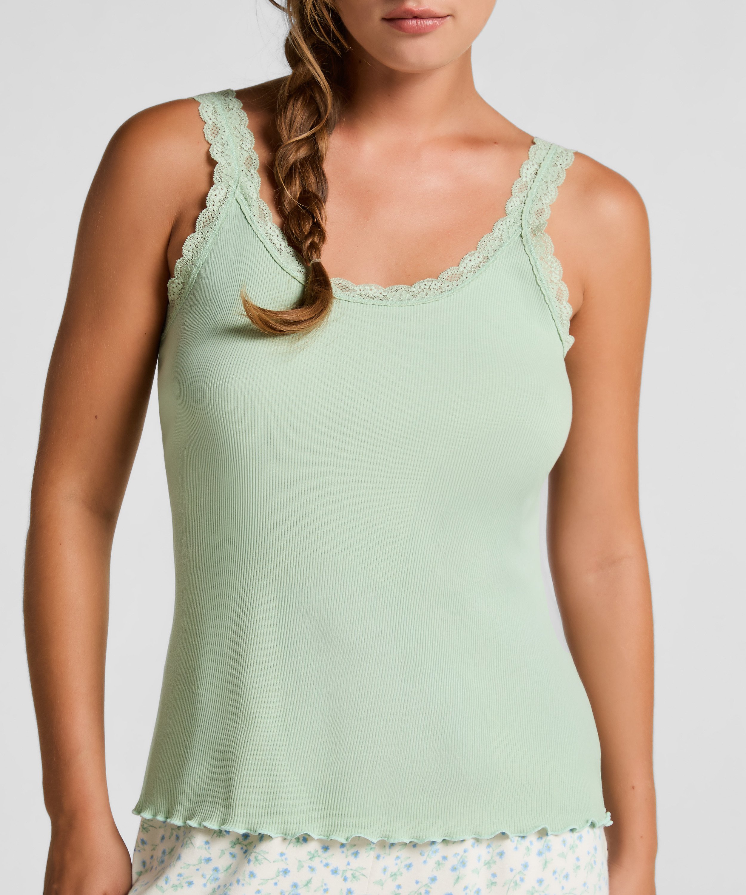 Singlet Rib Jersey Lace, Green, main