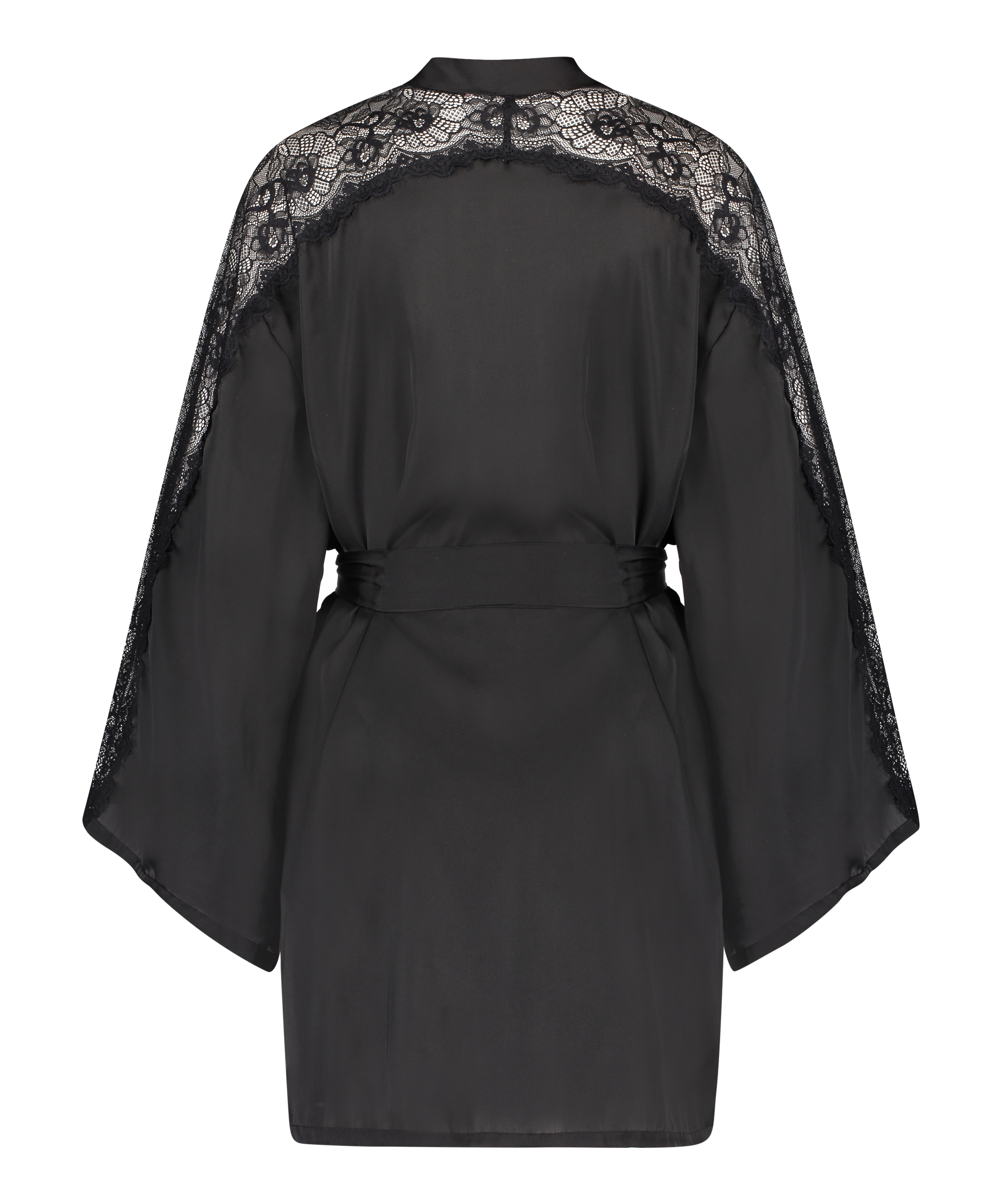 Satin Lace Kimono, Black, main