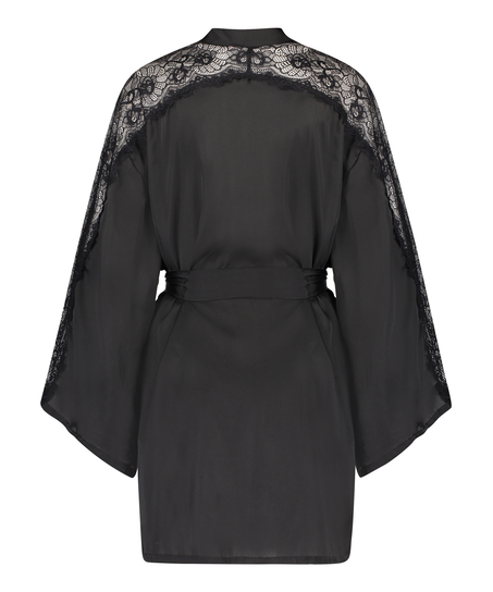 Satin Lace Kimono, Black