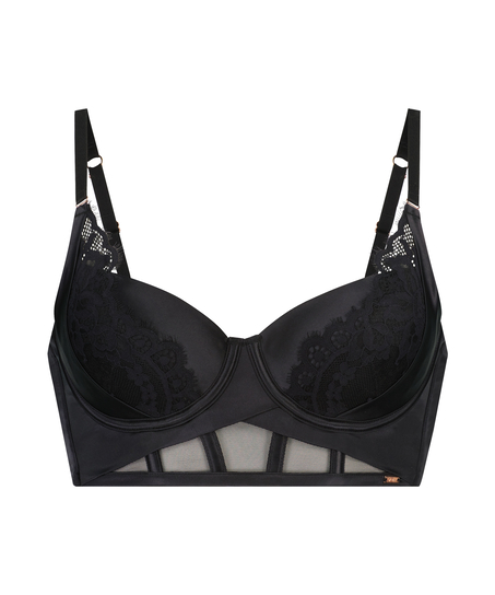 Jacqueline Padded Underwired Longline Bra, Black
