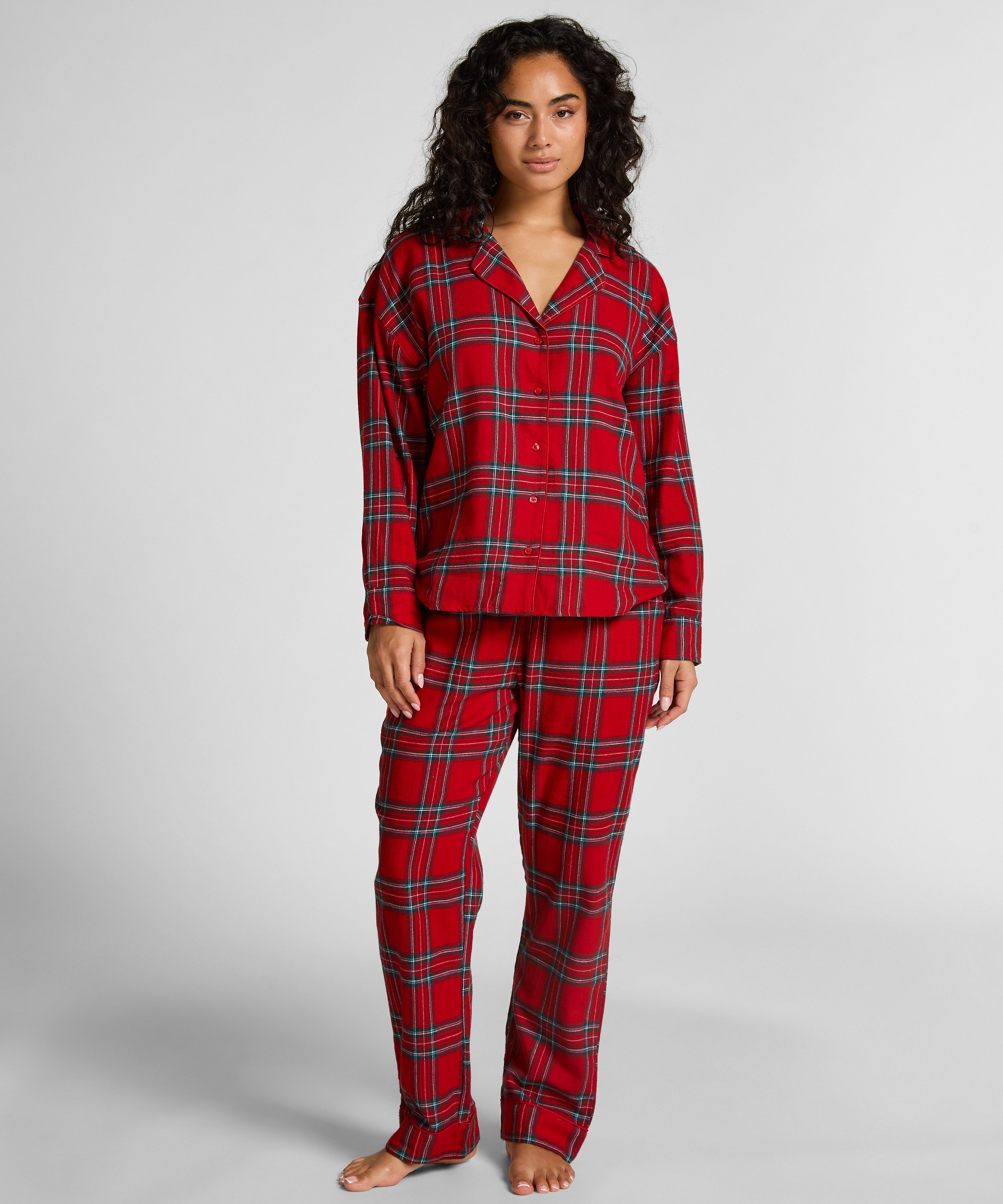 Flannel Pyjama Top, Red, main