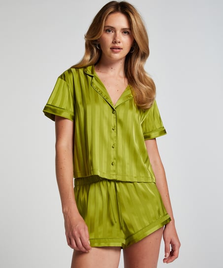 Satin Short-Sleeved Jacket, Green