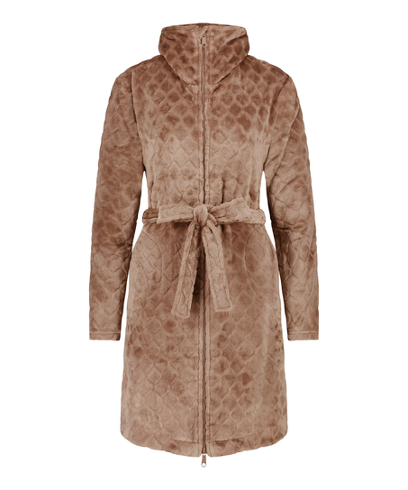 Zip Fleece Bathrobe, Brown