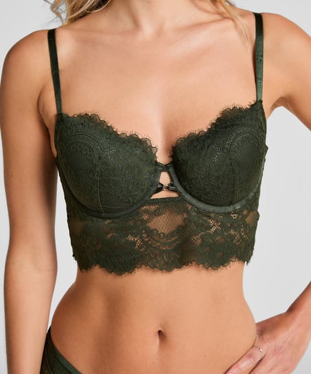 Amara Padded Underwired Longline Bra, Green