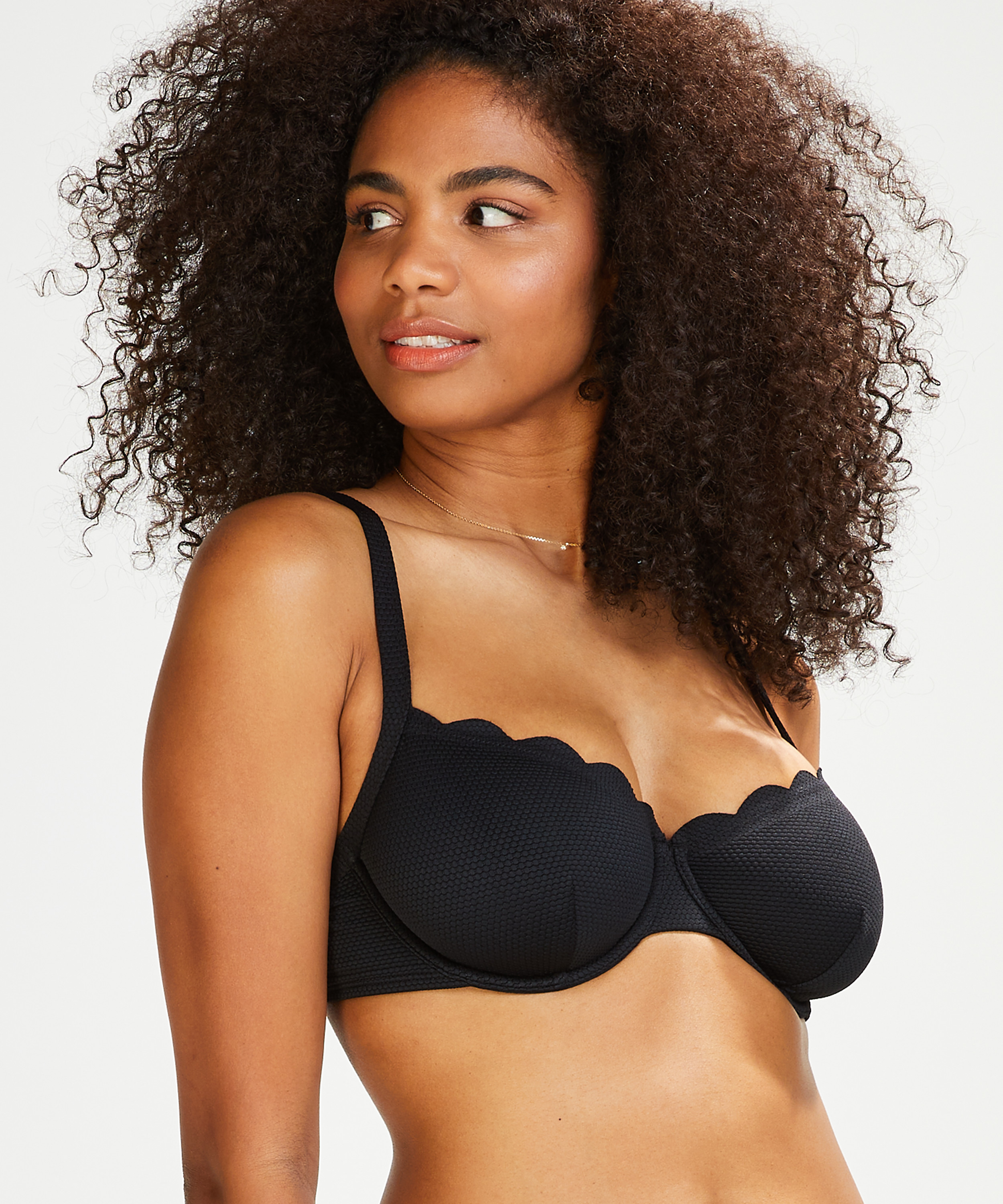 Scallop Glam non-padded underwired bikini top, Black, main