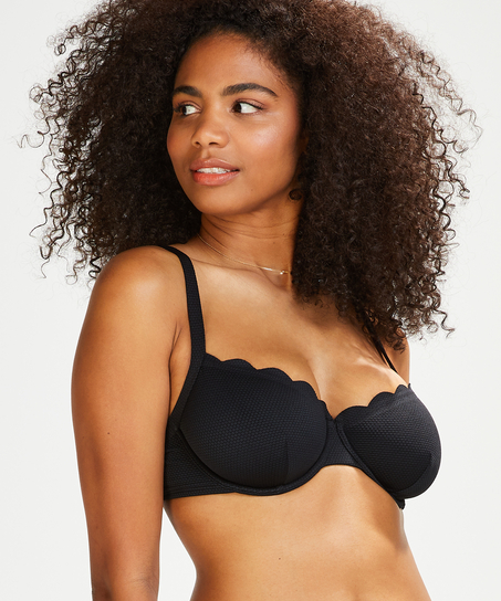 Scallop Glam non-padded underwired bikini top, Black