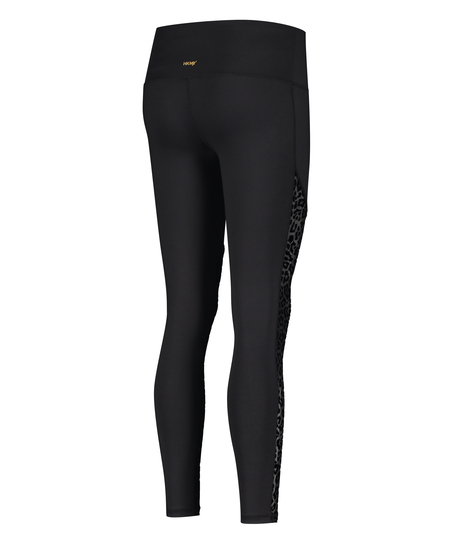 HKMX High Waisted Leopard Flock Sports Leggings, Black