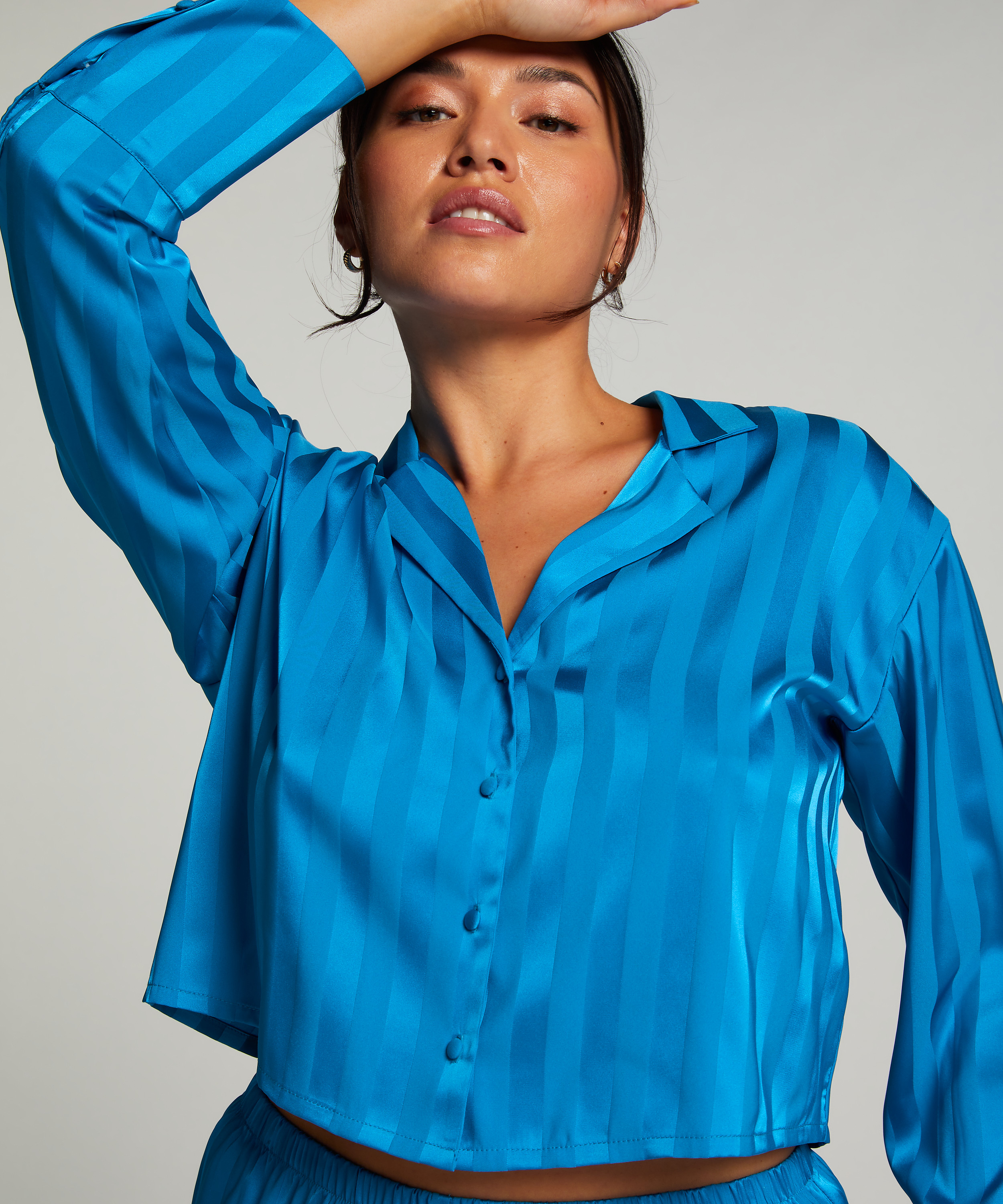 Satin Long-Sleeved Jacket, Blue, main